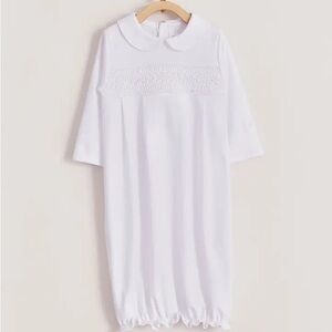Babycottons White and Gray Baby Smocked Gown with Peter Pan Collar